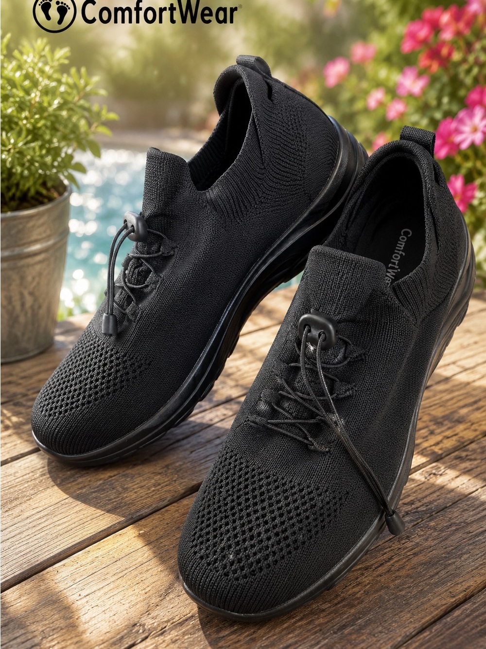 ComfortWear Ortho Stretch Cushion Shoes Black Knit Walking Sneakers EU41 US~10